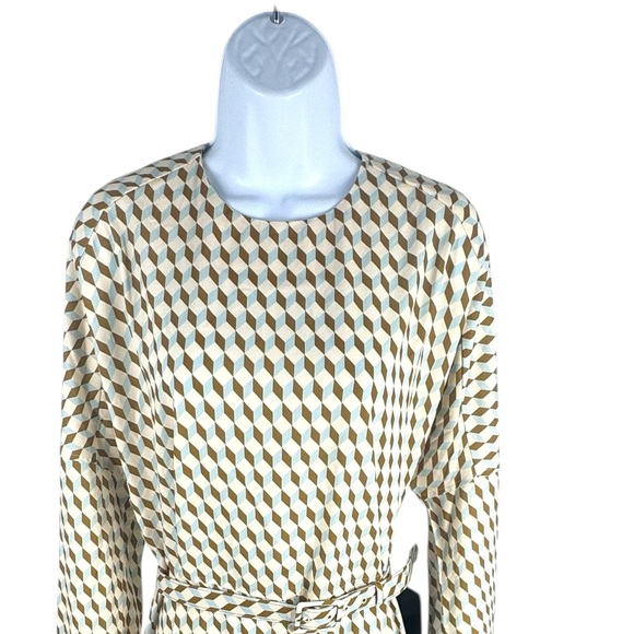 Tuckernuck NEW Tan Ocean Spray Geo Bex Long Sleeve Belted Midi Dress Size XXL - Picture 4 of 10